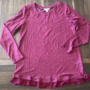 Wine color Lauren Conrad sweater with ruffle bottom